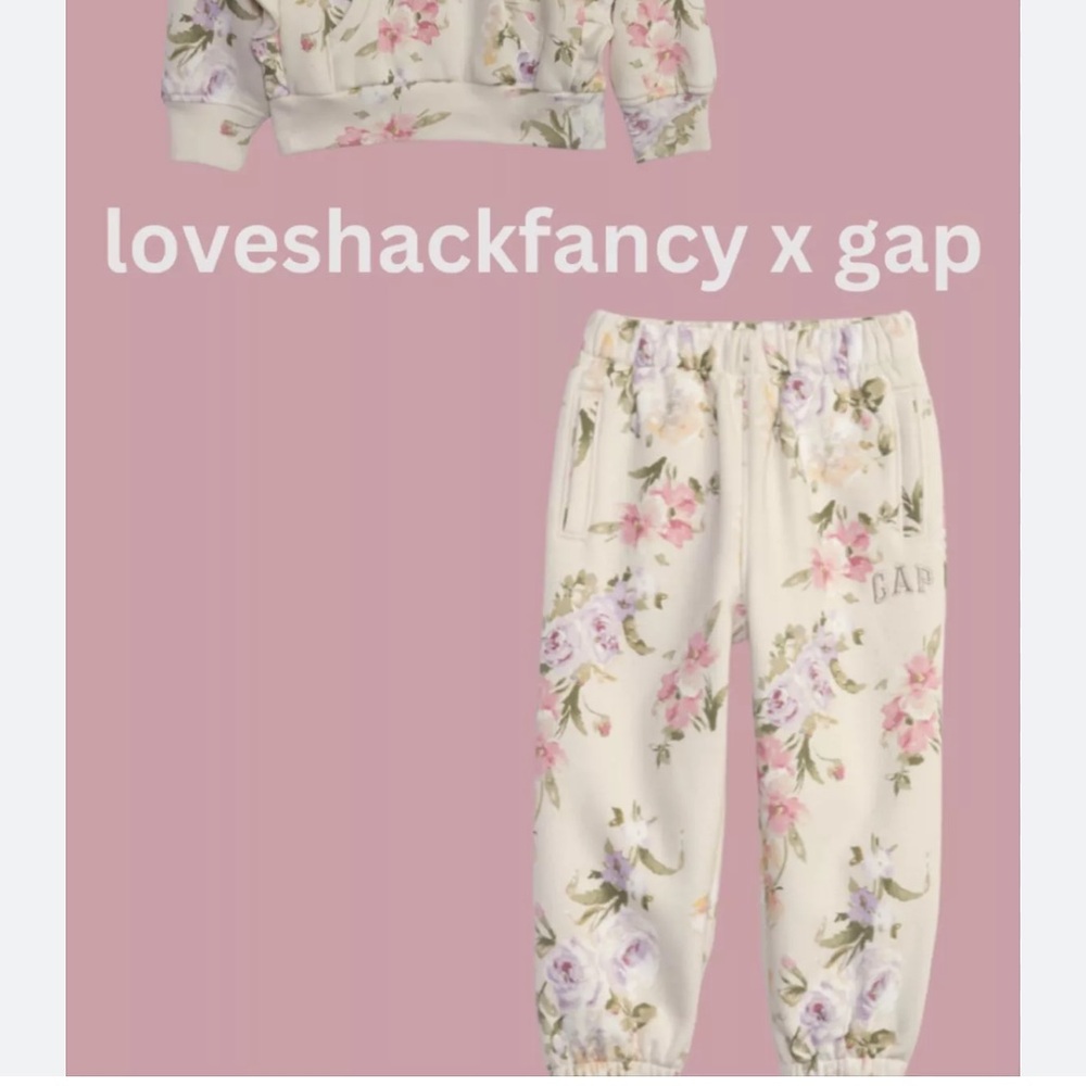LoveShackFancy Floral Sweatpants and hoodie - Cream and Pink